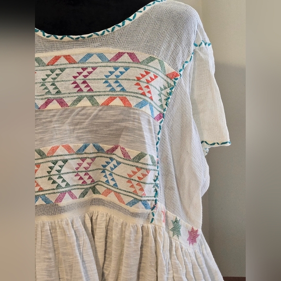 ✨FREE PEOPLE✨ Shenandoah Geometric Print Short Sleeve Babydoll Ivory Top Size XS - Picture 1 of 9